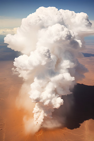 Volcanic eruption on a background of blue sky. 3d illustrationの素材