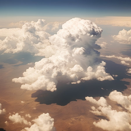 Aerial view of beautiful cumulus clouds in the blue sky.の素材