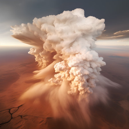 Big explosion in the desert. 3D render. Conceptual imageの素材