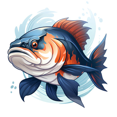 Vector illustration of a goldfish in cartoon style on a white background.の素材