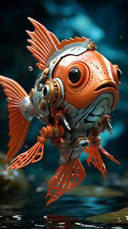 3d rendering of a cute cartoon fish in a water surface.の素材