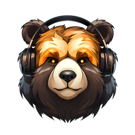 Head of red panda listening to music in headphones. Vector illustration.の素材