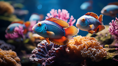 Tropical fish on a coral reef. 3d rendering.の素材