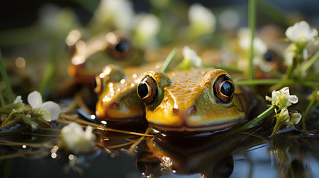 Frogs in the water. Wildlife scene from nature. Animal in water.の素材