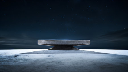 3D render of a concrete platform at night with starry skyの素材