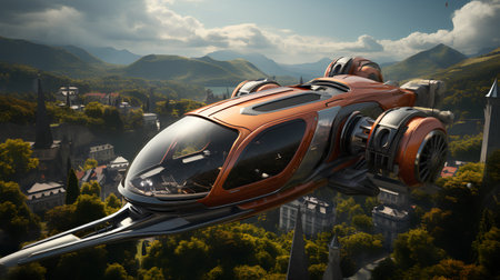3D render of a futuristic car on the background of the cityの素材