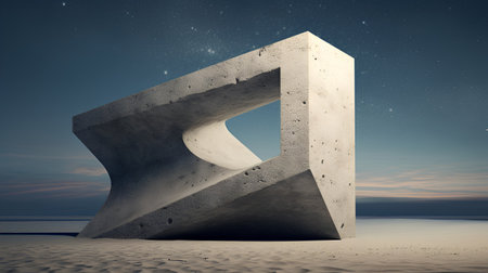 Concrete letter A in the desert at night. 3d renderの素材