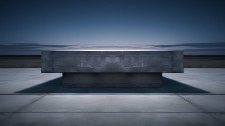 3d render of a concrete bench in the field at night.の素材