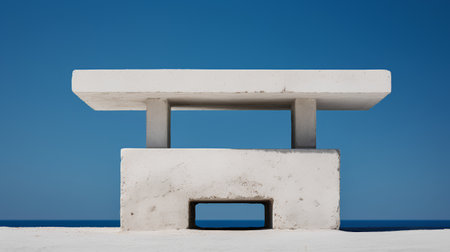 White concrete stand on the beach against the blue sky. 3d renderingの素材