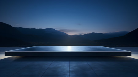 3d render of a square platform with a view of the mountainsの素材