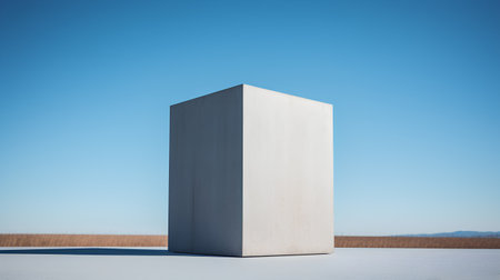 3d rendering concrete cube in the desert with blue sky background.の素材