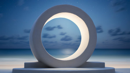 3d rendering of letter O in the beach at night time.の素材
