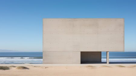 Modern concrete wall on the beach with ocean view. 3D Renderingの素材