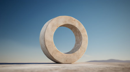 Concrete Capital Letter - O isolated on blue sky background. 3D render Illustration.の素材