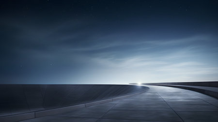 Empty asphalt road leading to the starry sky. 3d renderingの素材