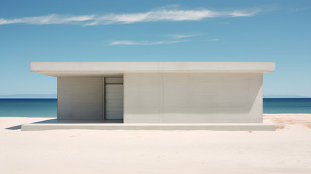 3d rendering of a modern house on the beach with sea viewの素材