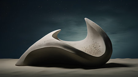 3d render of an abstract sculpture in the desert under the night skyの素材