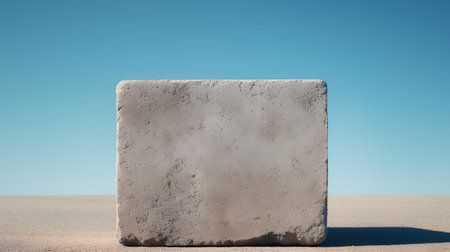Concrete block in the desert on blue sky background. 3d rendering.の素材