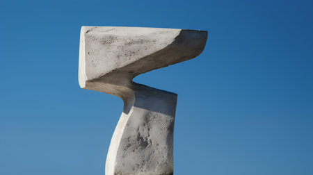 Concrete Capital Letter - R isolated on blue sky background. 3d render Illustrationの素材