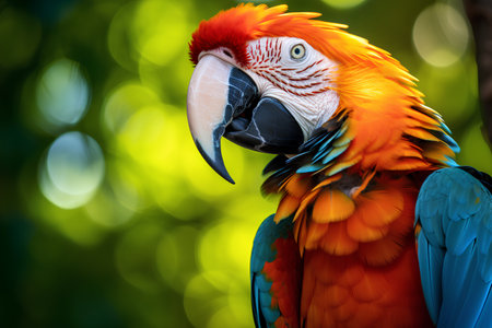 Beautiful macaw parrot on nature background, close-upの素材