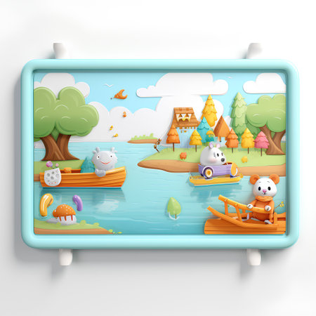 Wooden box with animals in the nature. Cartoon vector illustration.の素材