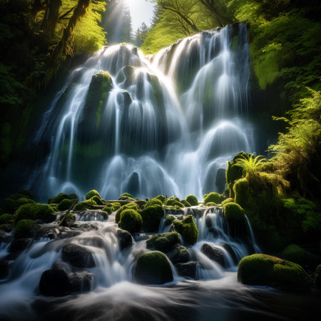 Beautiful waterfall in the forest. Long exposure photo. HDR image.の素材