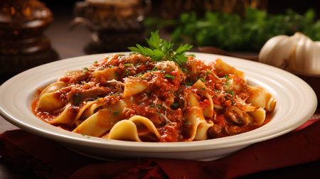 Tortiglioni pasta with meat sauce and parmesan cheeseの素材