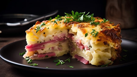 Potato casserole with ham, cheese and mayonnaiseの素材