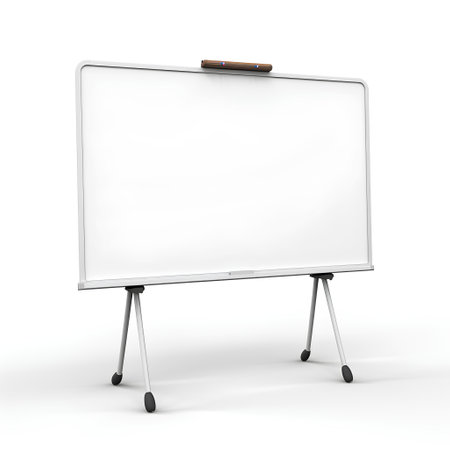 Blank whiteboard isolated on white background. 3d rendering.の素材