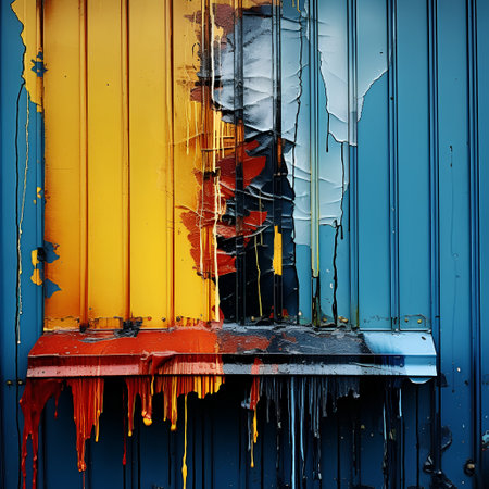 Abstract grunge background of old painted wall. With different color patterns: yellow (beige); blue; red (orange)の素材