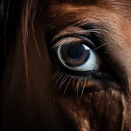 Eye of a horse in the stable. Close-up. Selective focus.の素材