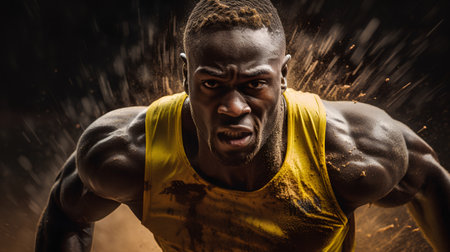 Portrait of handsome african american sportsman in action.の素材