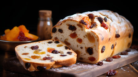 Sliced bread with raisins and dried apricotsの素材
