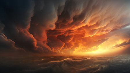 Dramatic stormy sky with glowing clouds, 3d illustrationの素材