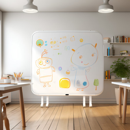 3d Illustration of a whiteboard with a cute cartoon characterの素材