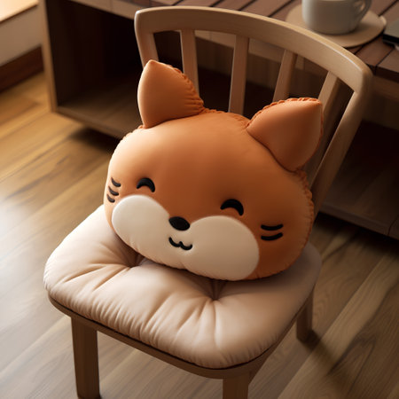 Cute fox doll sitting on a chair in the living room.の素材