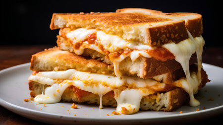 close up of rustic american toasted bread with melted cheeseの素材