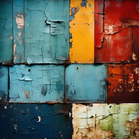 Old painted wooden wall with peeling paint. Abstract background for design.の素材