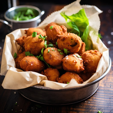 Fried Mozzarella Cheese Balls with Green Basil. Italian Food.の素材