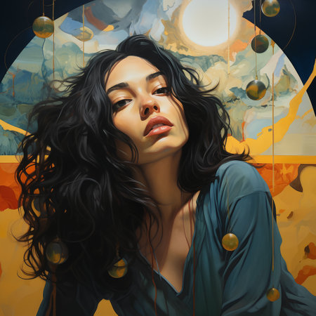 Portrait of a beautiful young woman with long black hair. Fashion art portrait.の素材