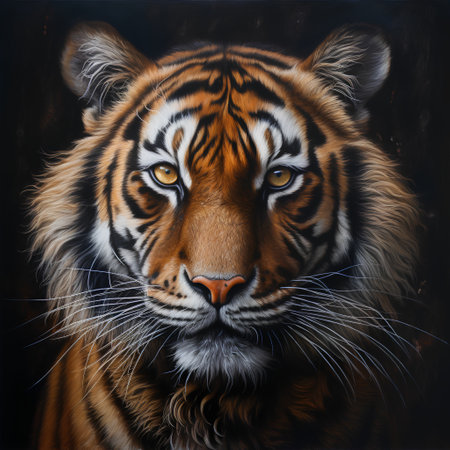 Portrait of a tiger on a dark background. Close-up.の素材