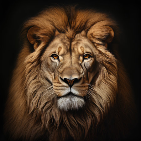 Portrait of a male lion on a black background. Animal.の素材