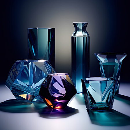 3d render of a set of glass vases on a dark backgroundの素材