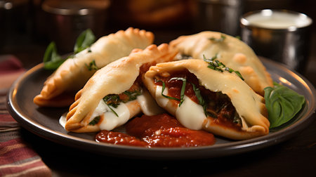 Traditional empanadas with tomato sauce and mozzarella cheese.の素材