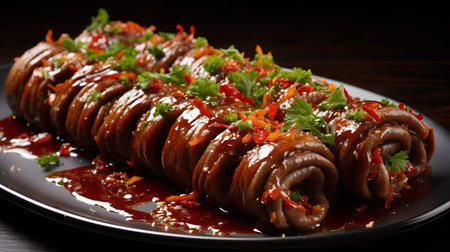 Korean food, braised pork belly with sweet and sour sauceの素材