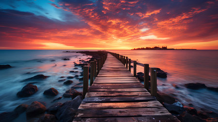 Wooden pier on the sea at sunset. Beautiful seascape.の素材