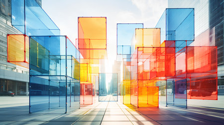 Abstract architecture background. 3d rendering toned image double exposure.の素材
