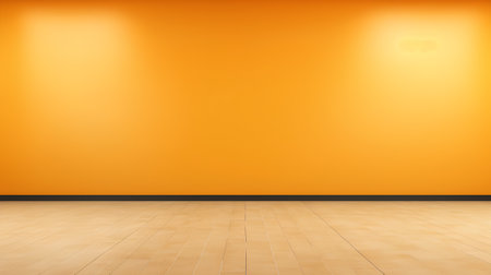 Empty room with orange wall and wooden floor. 3d rendering.の素材