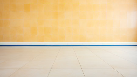 Empty room with yellow tiled wall and tiled floor - vintage filterの素材