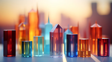 3d render of colorful glass skyscrapers in the city.の素材